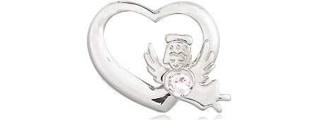 Sterling Silver Heart / Guardian Angel Medal with a 3mm Crystal Swarovski stone