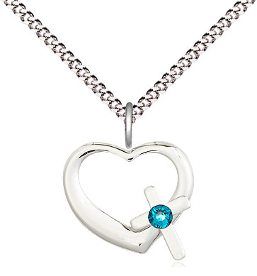 Sterling Silver Heart / Cross Pendant with a 3mm Zircon Swarovski stone on a 18 inch Light Rhodium Light Curb chain
