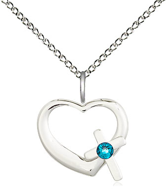 Sterling Silver Heart / Cross Pendant with a 3mm Zircon Swarovski stone on a 18 inch Sterling Silver Light Curb chain