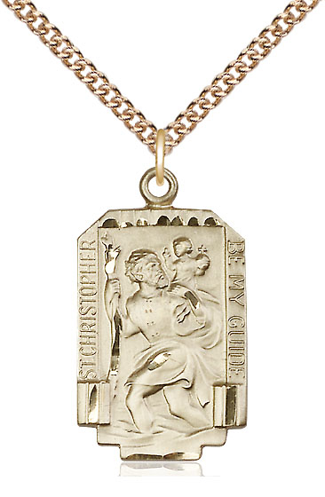 14kt Gold Filled Saint Christopher Pendant on a 24 inch Gold Filled Heavy Curb chain