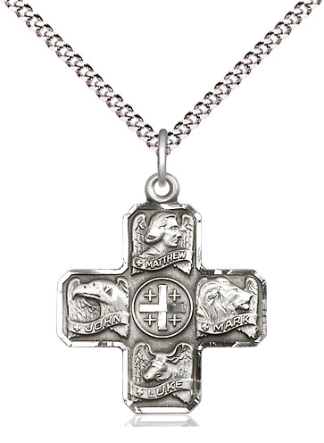 Sterling Silver Evangelist Pendant on a 18 inch Light Rhodium Light Curb chain