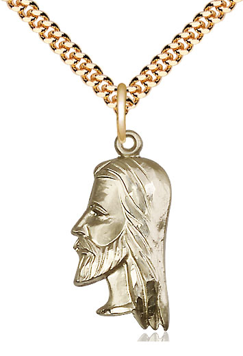 14kt Gold Filled Christ Head Pendant on a 24 inch Gold Plate Heavy Curb chain