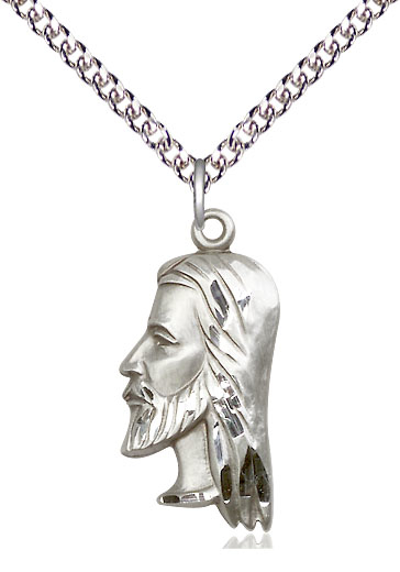Sterling Silver Christ Head Pendant on a 24 inch Sterling Silver Heavy Curb chain
