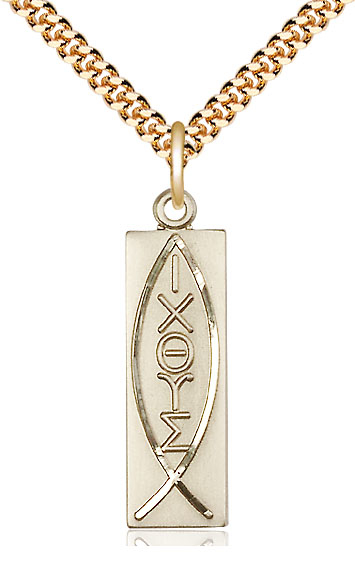 14kt Gold Filled Fish Pendant on a 24 inch Gold Plate Heavy Curb chain