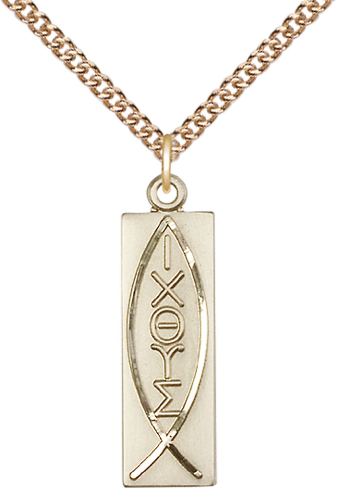 14kt Gold Filled Fish Pendant on a 24 inch Gold Filled Heavy Curb chain