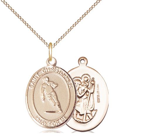 14kt Gold Filled Saint Christopher Rugby Pendant on a 18 inch Gold Filled Light Curb chain
