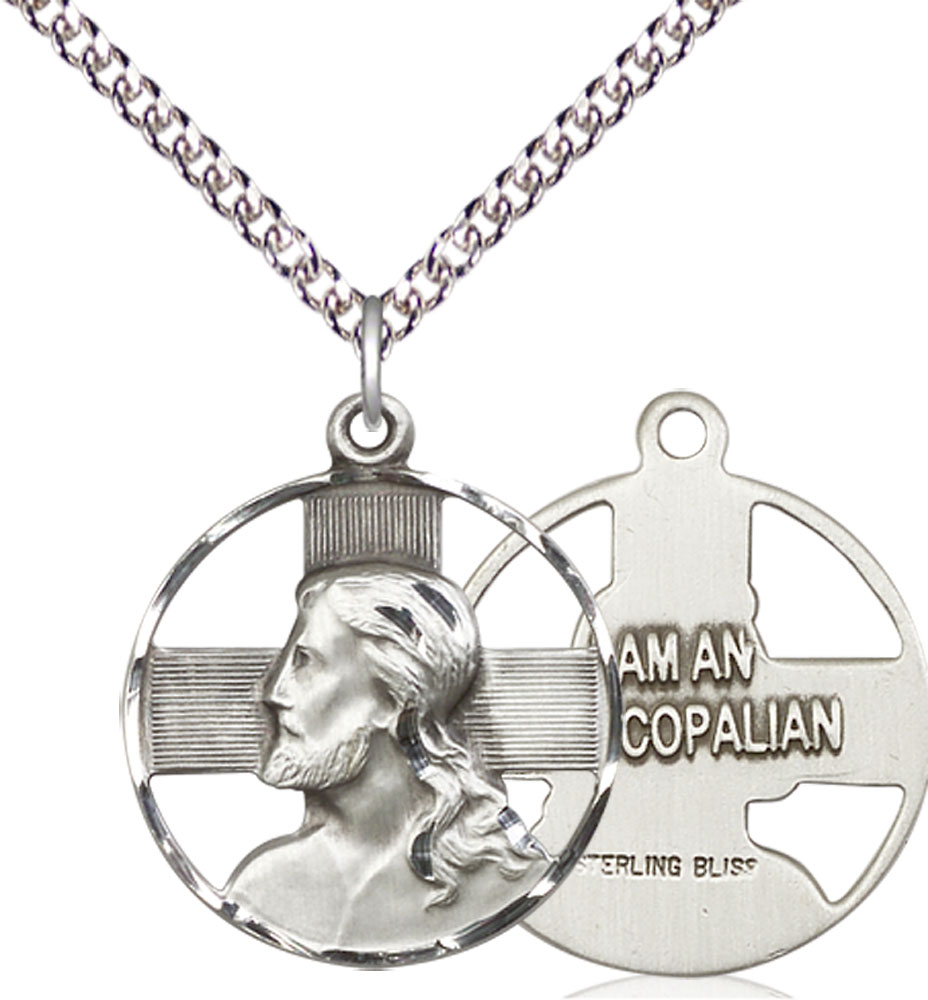 Sterling Silver Cross Pendant on a 24 inch Sterling Silver Heavy Curb chain