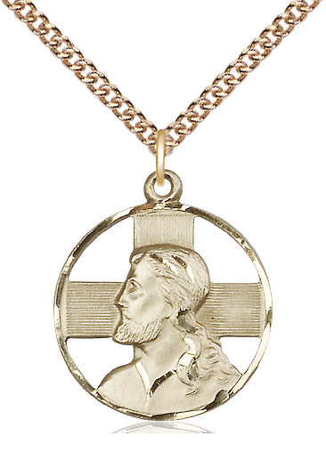 14kt Gold Filled Head of Christ Pendant on a 24 inch Gold Filled Heavy Curb chain