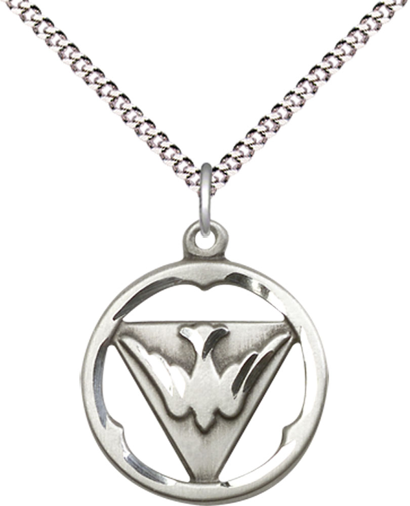 Sterling Silver Holy Spirit Pendant on a 18 inch Light Rhodium Light Curb chain