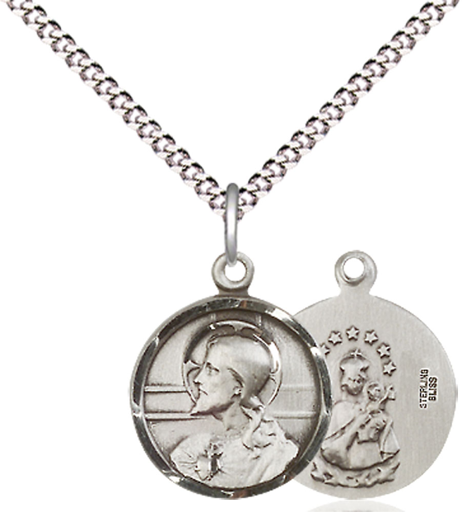 Sterling Silver Scapular Pendant on a 18 inch Light Rhodium Light Curb chain