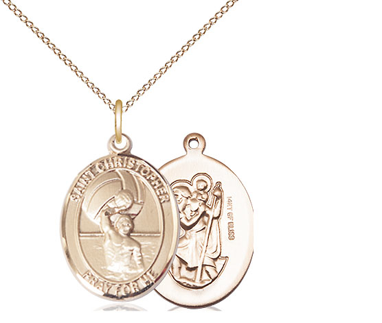 14kt Gold Filled Saint Christopher Water Polo-Men Pendant on a 18 inch Gold Filled Light Curb chain