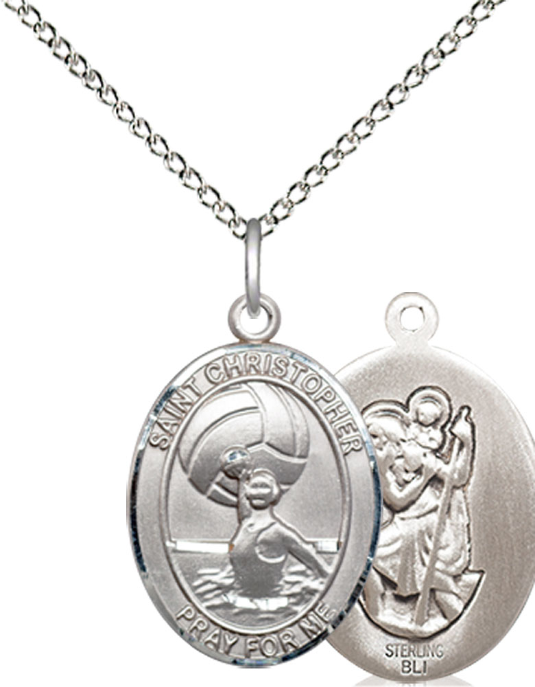 Sterling Silver Saint Christopher Water Polo-Women Pendant on a 18 inch Sterling Silver Light Curb chain