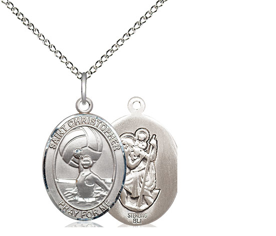 Sterling Silver Saint Christopher Water Polo-Women Pendant on a 18 inch Sterling Silver Light Curb chain