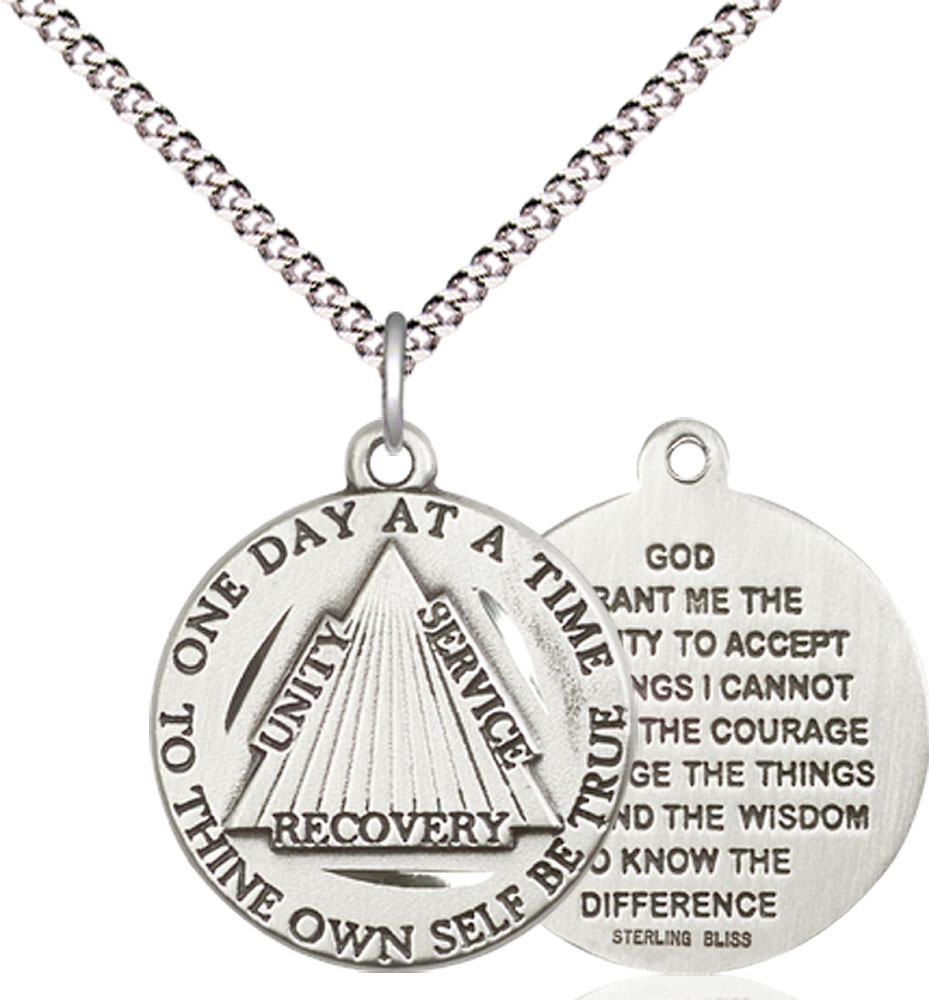 Sterling Silver Recovery Pendant on a 18 inch Light Rhodium Light Curb chain