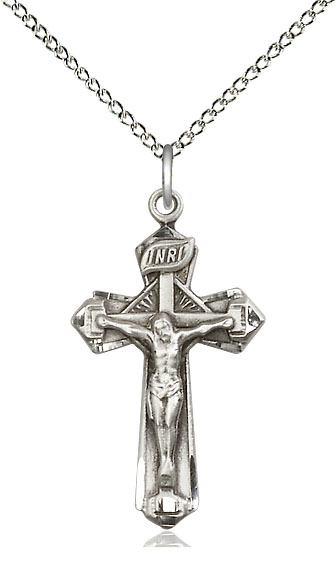 Sterling Silver Crucifix Pendant on a 18 inch Sterling Silver Light Curb chain