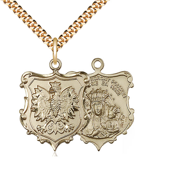 14kt Gold Filled Our Lady of Czestochowa Pendant on a 24 inch Gold Plate Heavy Curb chain