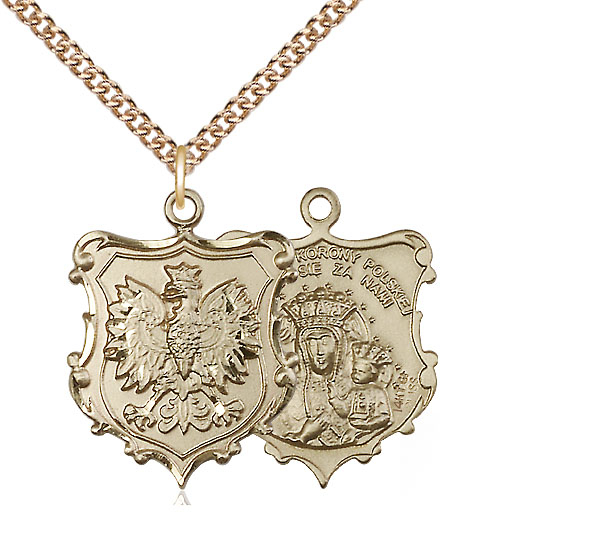 14kt Gold Filled Our Lady of Czestochowa Pendant on a 24 inch Gold Filled Heavy Curb chain