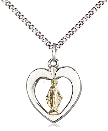 Two-Tone GF/SS Miraculous Pendant on a 18 inch Light Rhodium Light Curb chain