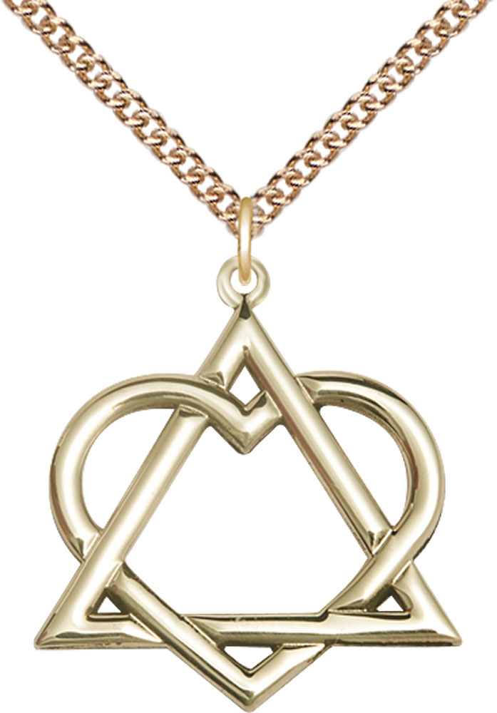 14kt Gold Filled Adoption Heart Pendant on a 24 inch Gold Filled Heavy Curb chain