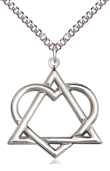 Sterling Silver Adoption Heart Pendant on a 24 inch Sterling Silver Heavy Curb chain