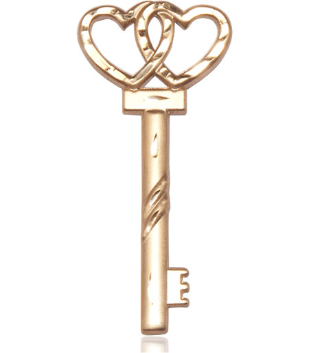 14kt Gold Filled Key w/Double Hearts Medal