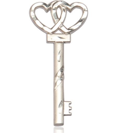 Sterling Silver Key w/Double Hearts Medal