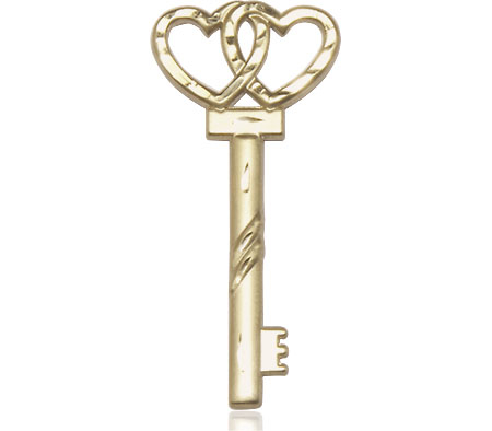 14kt Gold Small Key w/Double Heart Medal
