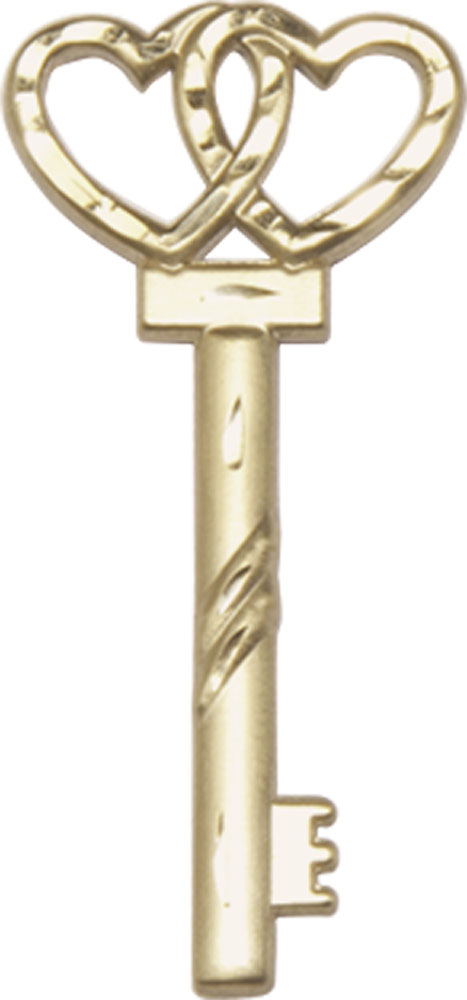 14kt Gold Small Key w/Double Heart Medal