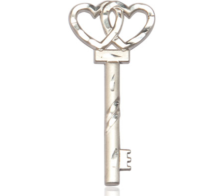 Sterling Silver Small Key w/Double Heart Medal