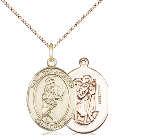 14kt Gold Filled Saint Christopher Softball Pendant on a 18 inch Gold Filled Light Curb chain