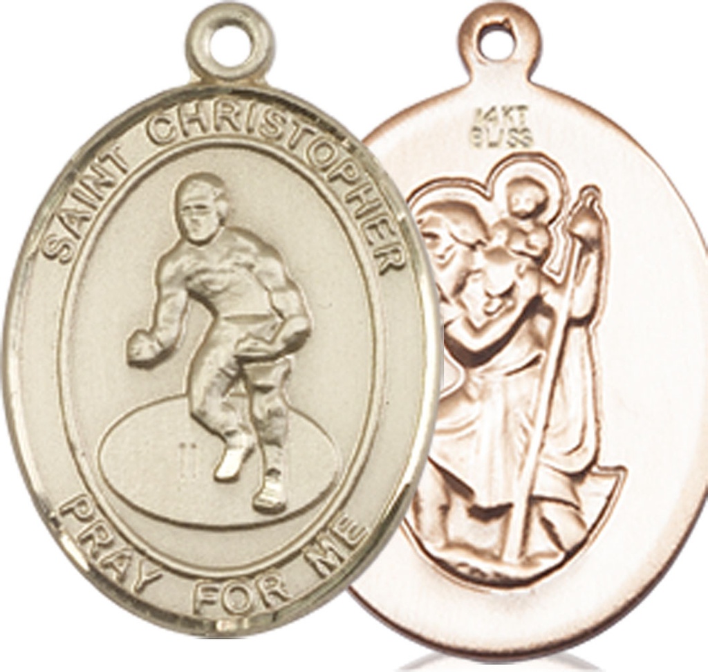 14kt Gold Saint Christopher Wrestling Medal