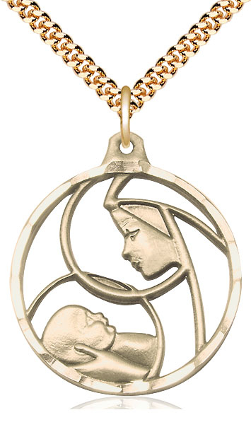 14kt Gold Filled Madonna &amp; Child Pendant on a 24 inch Gold Plate Heavy Curb chain