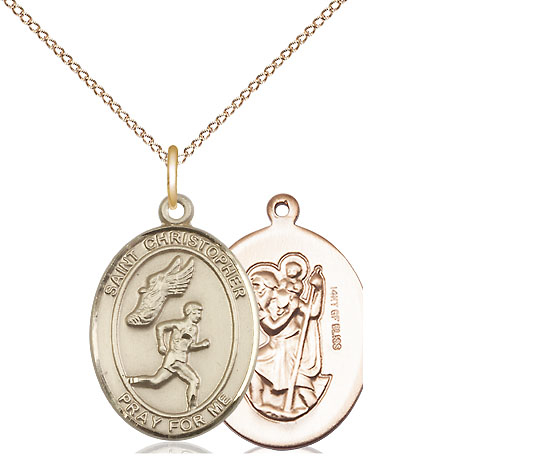 14kt Gold Filled Saint Christopher Track&amp;Field Pendant on a 18 inch Gold Filled Light Curb chain