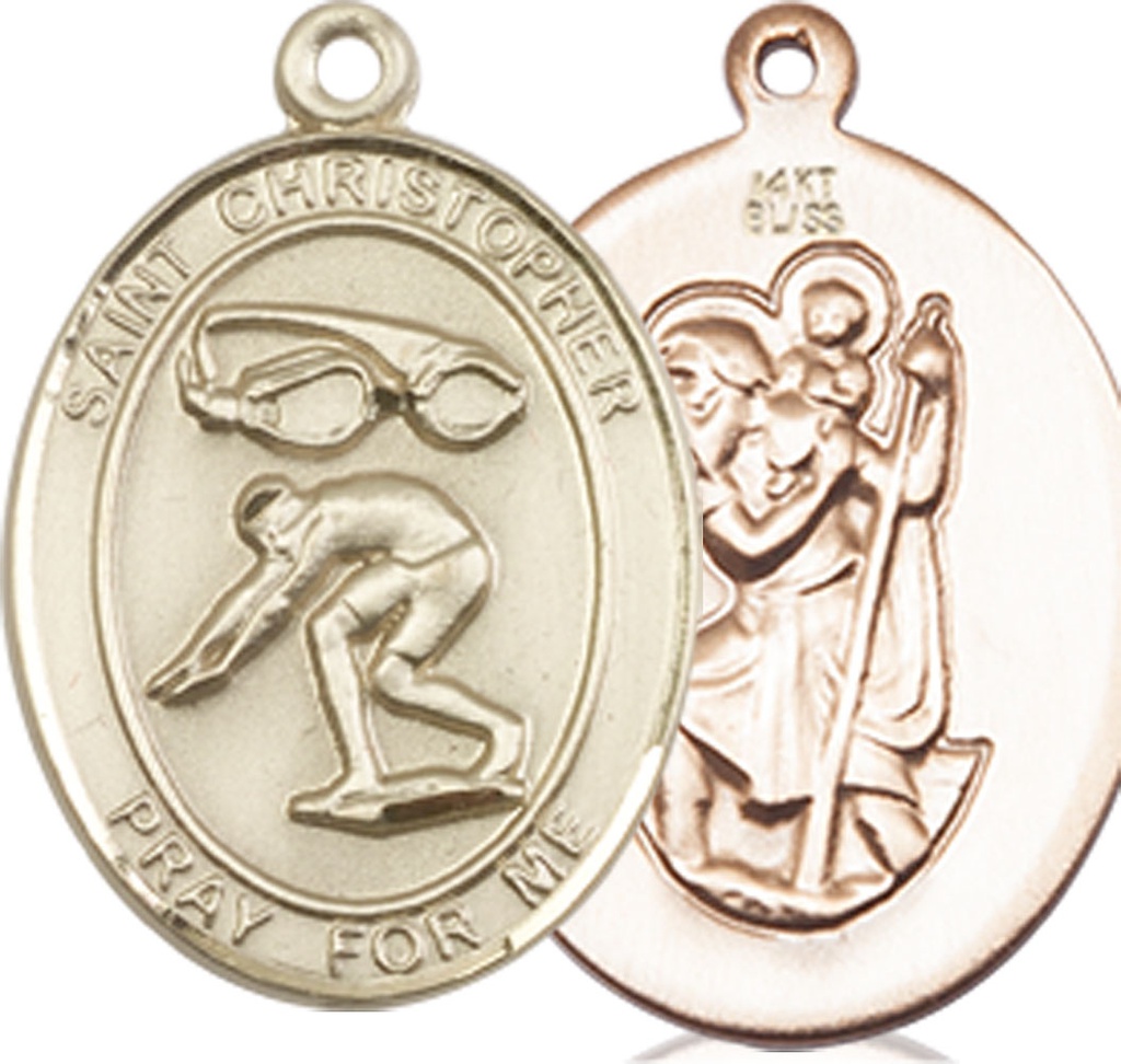 14kt Gold Saint Christopher Swimming Medal