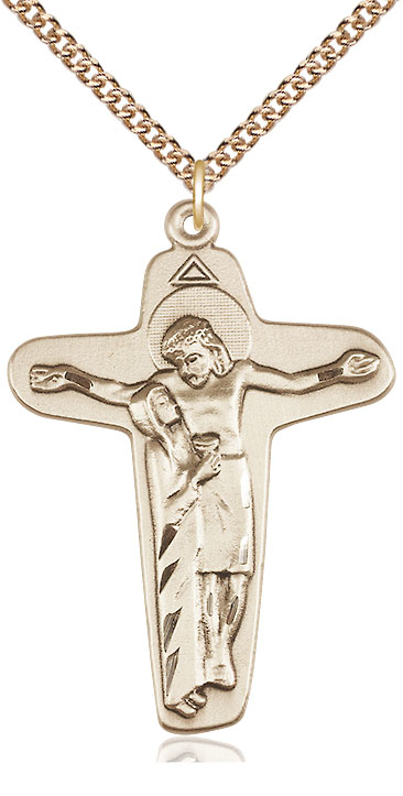 14kt Gold Filled Sorrowful Mother Crucifix Pendant on a 24 inch Gold Filled Heavy Curb chain