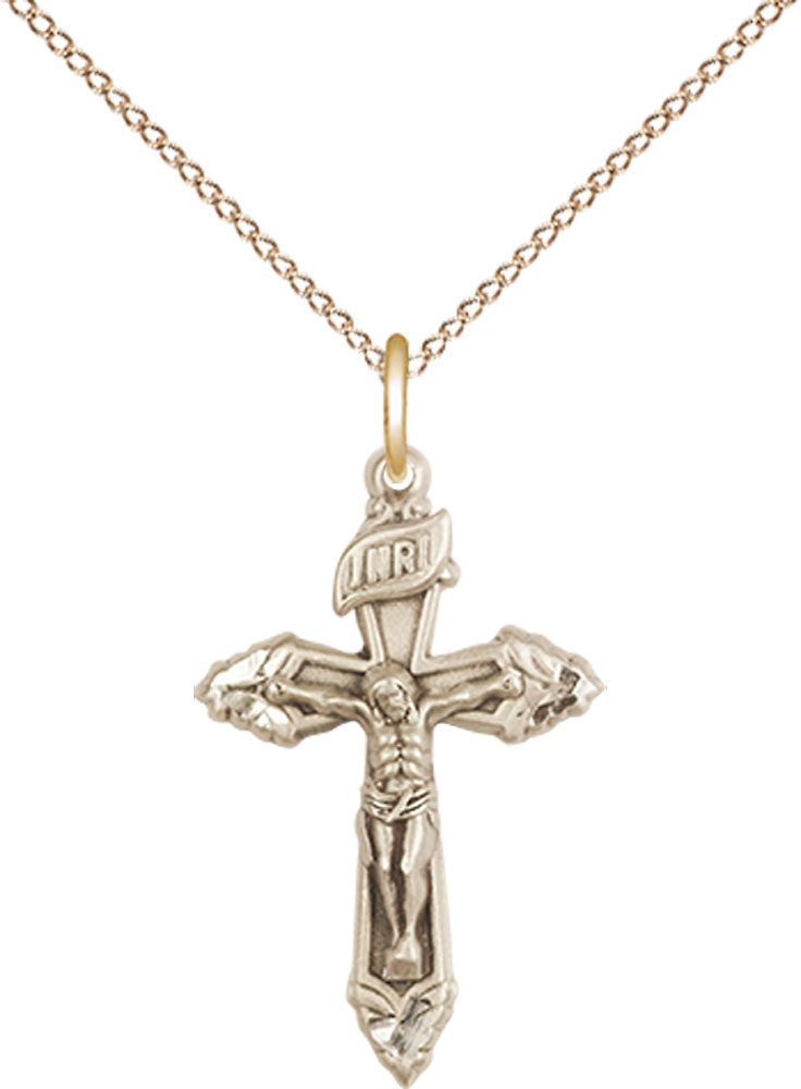 14kt Gold Filled Crucifix Pendant on a 18 inch Gold Filled Light Curb chain
