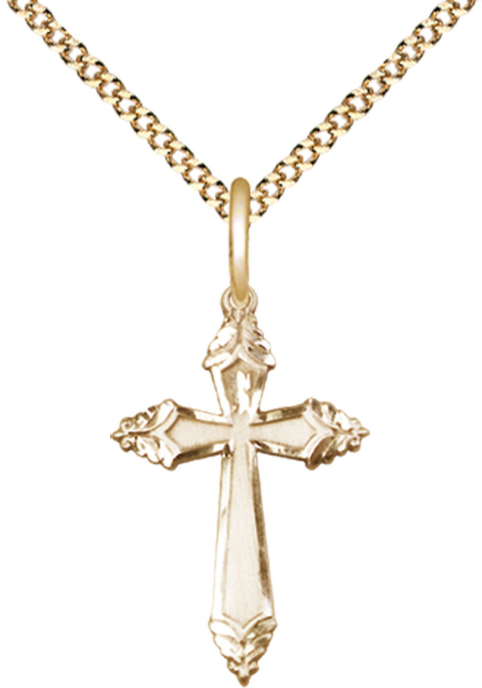14kt Gold Filled Cross Pendant on a 18 inch Gold Plate Light Curb chain