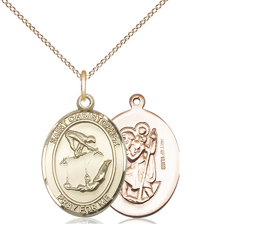 14kt Gold Filled Saint Christopher Gymnastics Pendant on a 18 inch Gold Filled Light Curb chain