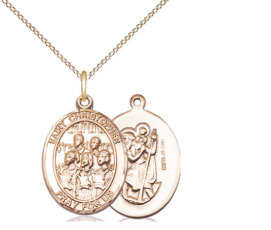 14kt Gold Filled Saint Christopher Choir Pendant on a 18 inch Gold Filled Light Curb chain