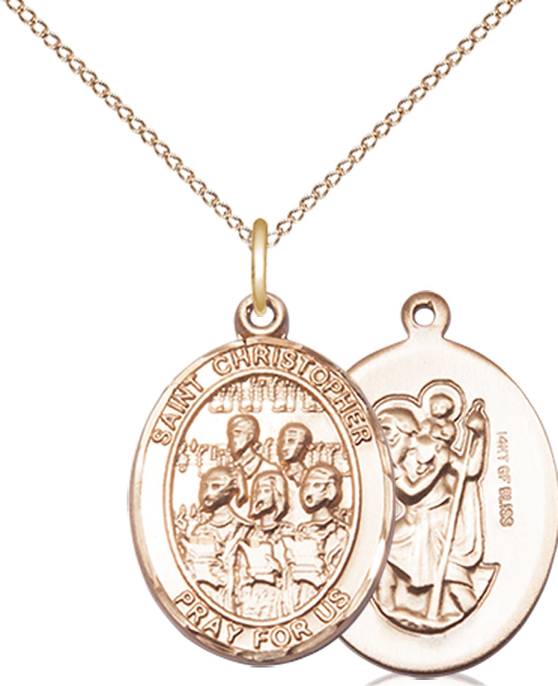 14kt Gold Filled Saint Christopher Choir Pendant on a 18 inch Gold Filled Light Curb chain