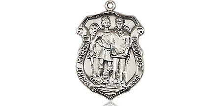 Sterling Silver Saint Michael the Archangel Police Shield Medal
