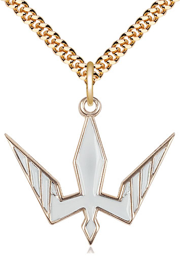 14kt Gold Filled Holy Spirit Pendant on a 24 inch Gold Plate Heavy Curb chain