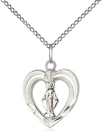 Sterling Silver Heart / Miraculous Pendant on a 18 inch Sterling Silver Light Curb chain