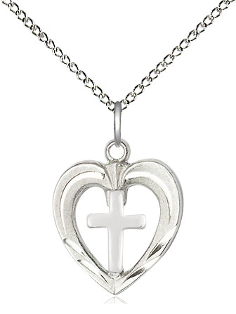 Sterling Silver Heart / Cross Pendant on a 18 inch Sterling Silver Light Curb chain