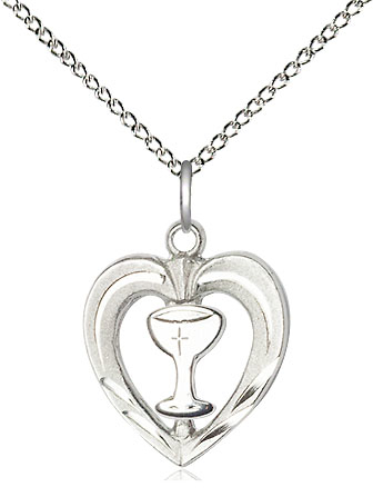 Sterling Silver Heart / Chalice Pendant on a 18 inch Sterling Silver Light Curb chain