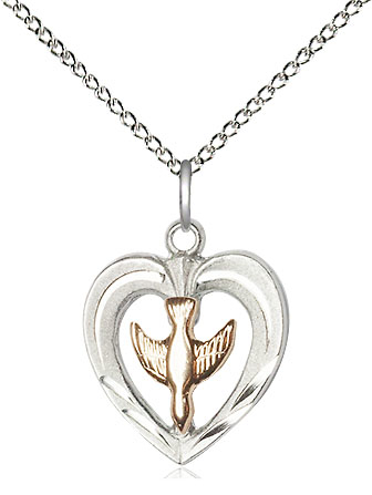 Two-Tone GF/SS Heart / Holy Spirit Pendant on a 18 inch Sterling Silver Light Curb chain
