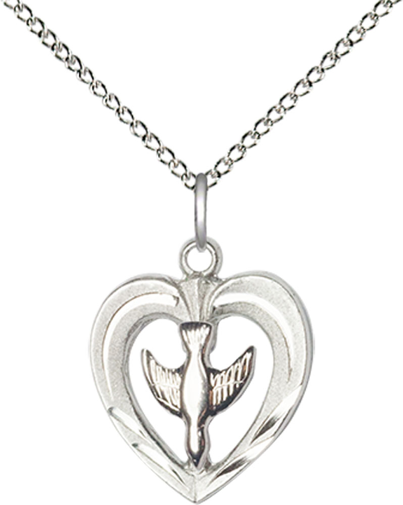 Sterling Silver Heart / Holy Spirit Pendant on a 18 inch Sterling Silver Light Curb chain