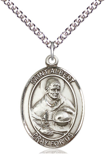 Sterling Silver Saint Albert the Great Pendant on a 24 inch Sterling Silver Heavy Curb chain