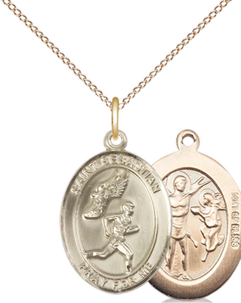 14kt Gold Filled Saint Sebastian Track and Field Pendant on a 18 inch Gold Filled Light Curb chain