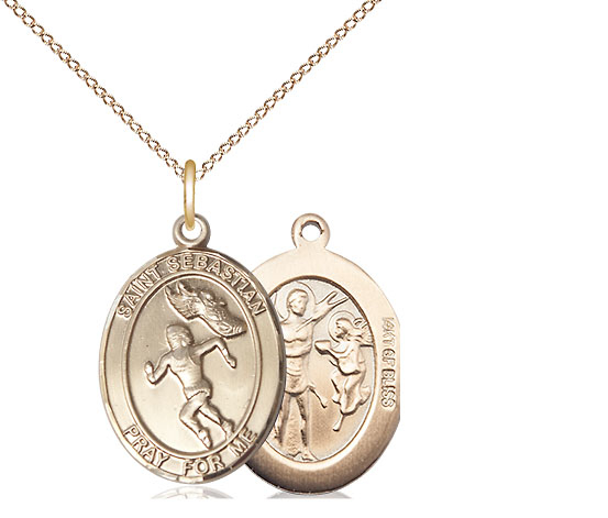 14kt Gold Filled Saint Sebastian Track and Field Pendant on a 18 inch Gold Filled Light Curb chain